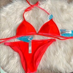 Neon Pink Velvet bikini NWT